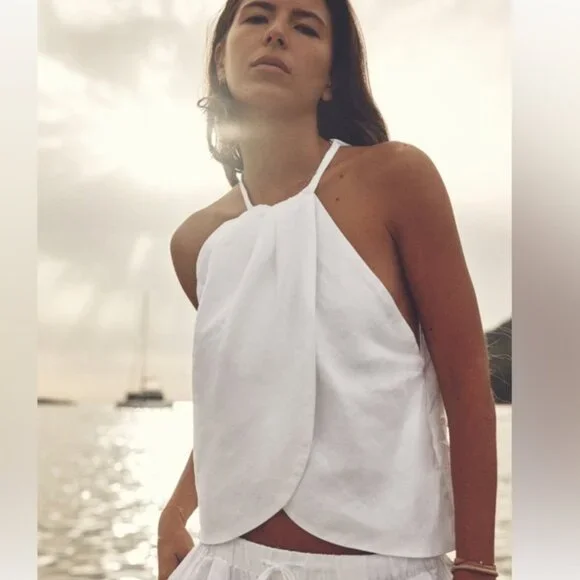 Zara White 100% Linen Halter Top XL NWT - Picture 1 of 9